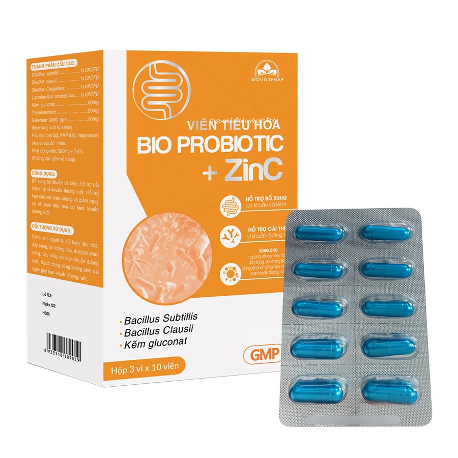 Bio Probiotic + ZinC digestive tablet box of 3 blisters x 10 tablets